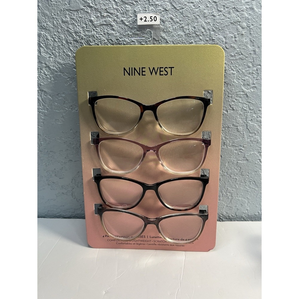 Nine West +2.50 Readers Women's 4 Pack Premium Reading Glasses Multi-Color